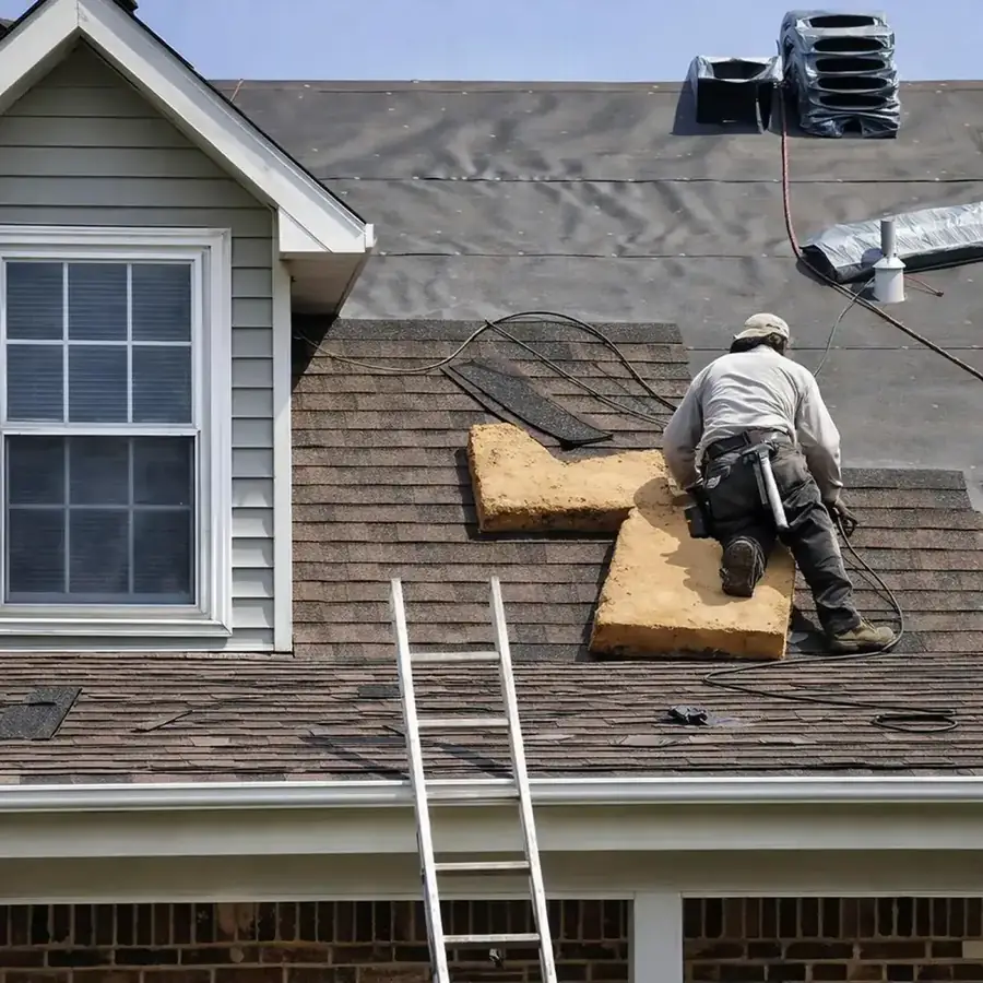 Roof shingle installation in progress